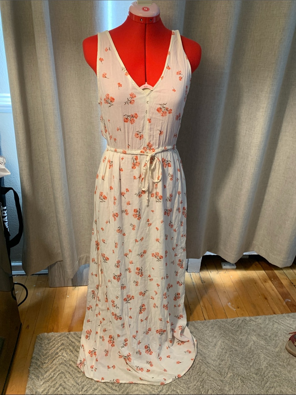 Lucky Brand White Maxi Dress with Coral Floral Print